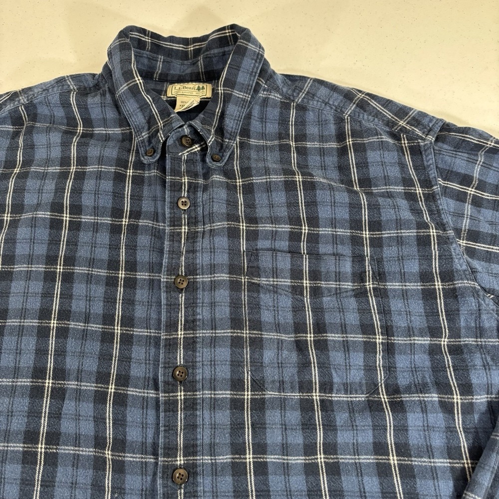 LL Bean Flannel Shirt Mens 2XLT Tall Blue White Scotch Button Up Outdoor Chores - Picture 3 of 6